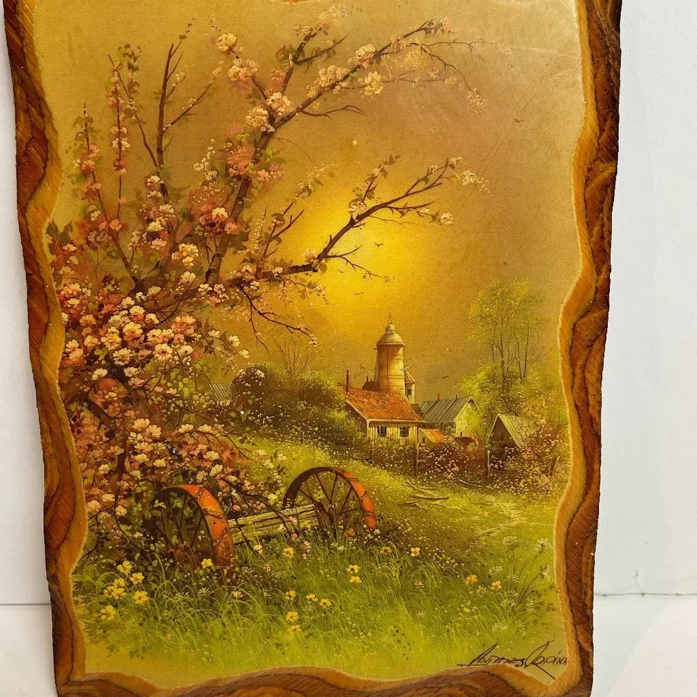 Vintage Wooden Picture Andres Orpinas Artist